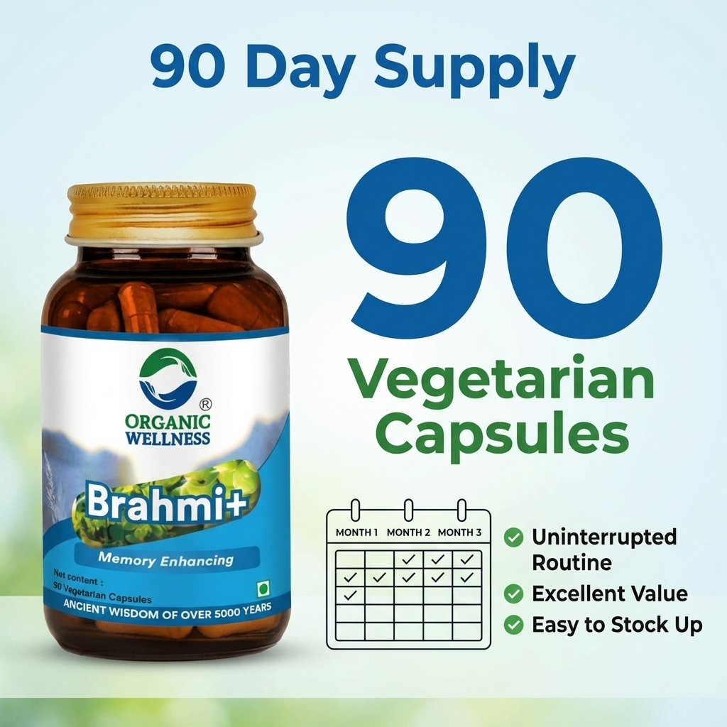 Organic Wellness Brahmi+ 90 Capsules II Memory Booster