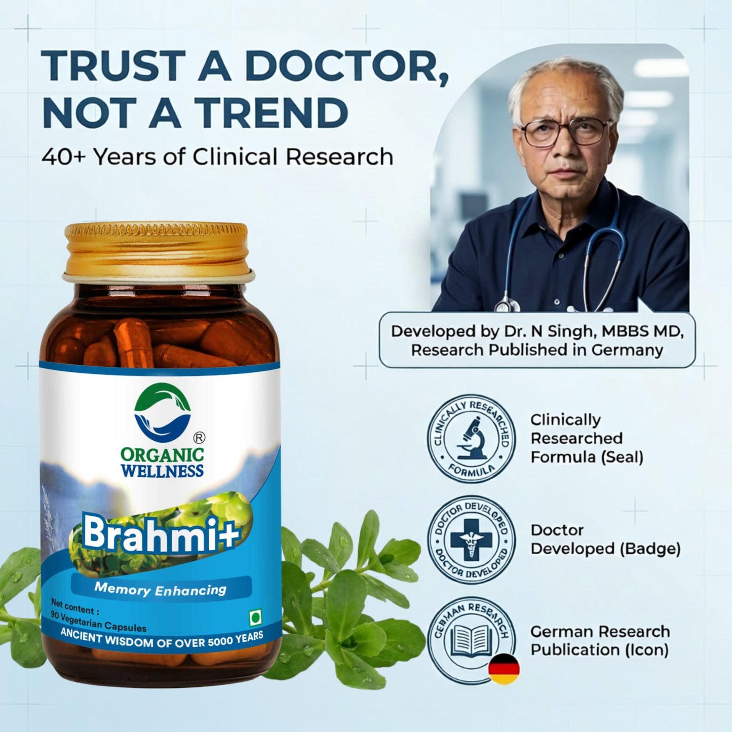 Organic Wellness Brahmi+ 90 Capsules II Memory Booster