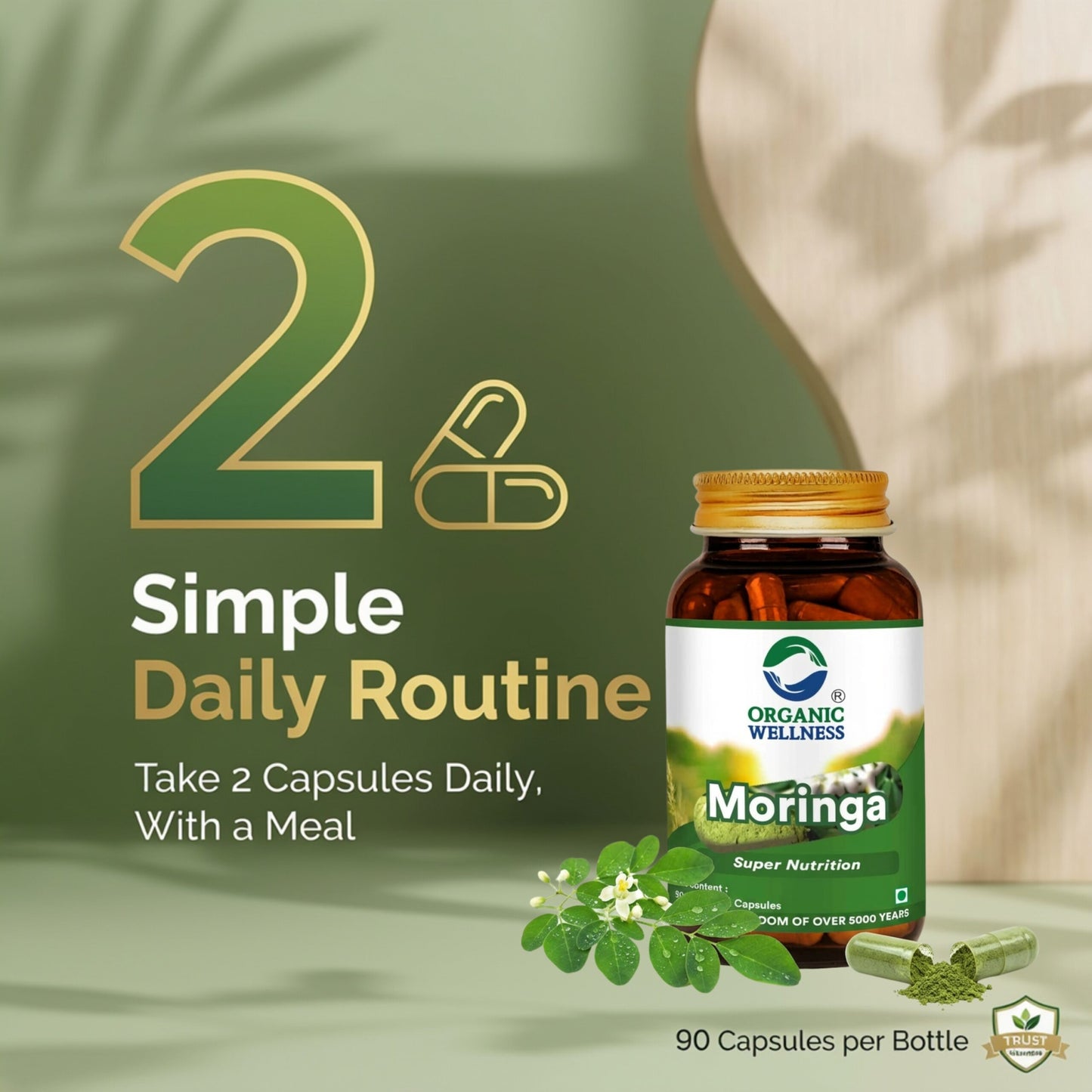 Moringa Essential Nutrition 90 N Veg Capsules | Sahjan | Drumstick Leaf Powder for Weight Loss